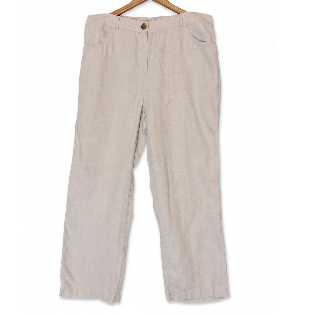 Chico's 100% Linen Straight Leg Pants Oatmeal Beige Size 2 Short 4501866437